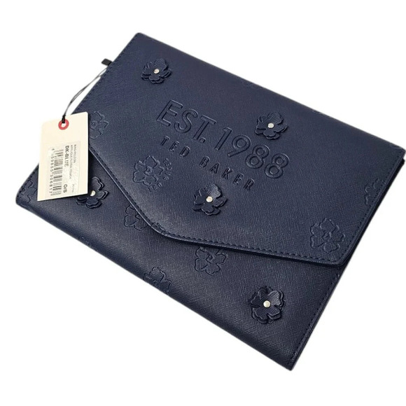 Ted Baker Felcon Floral Applique Envelope Pouch Navy Blue Clutch -No Wrist Strap - Picture 2 of 8
